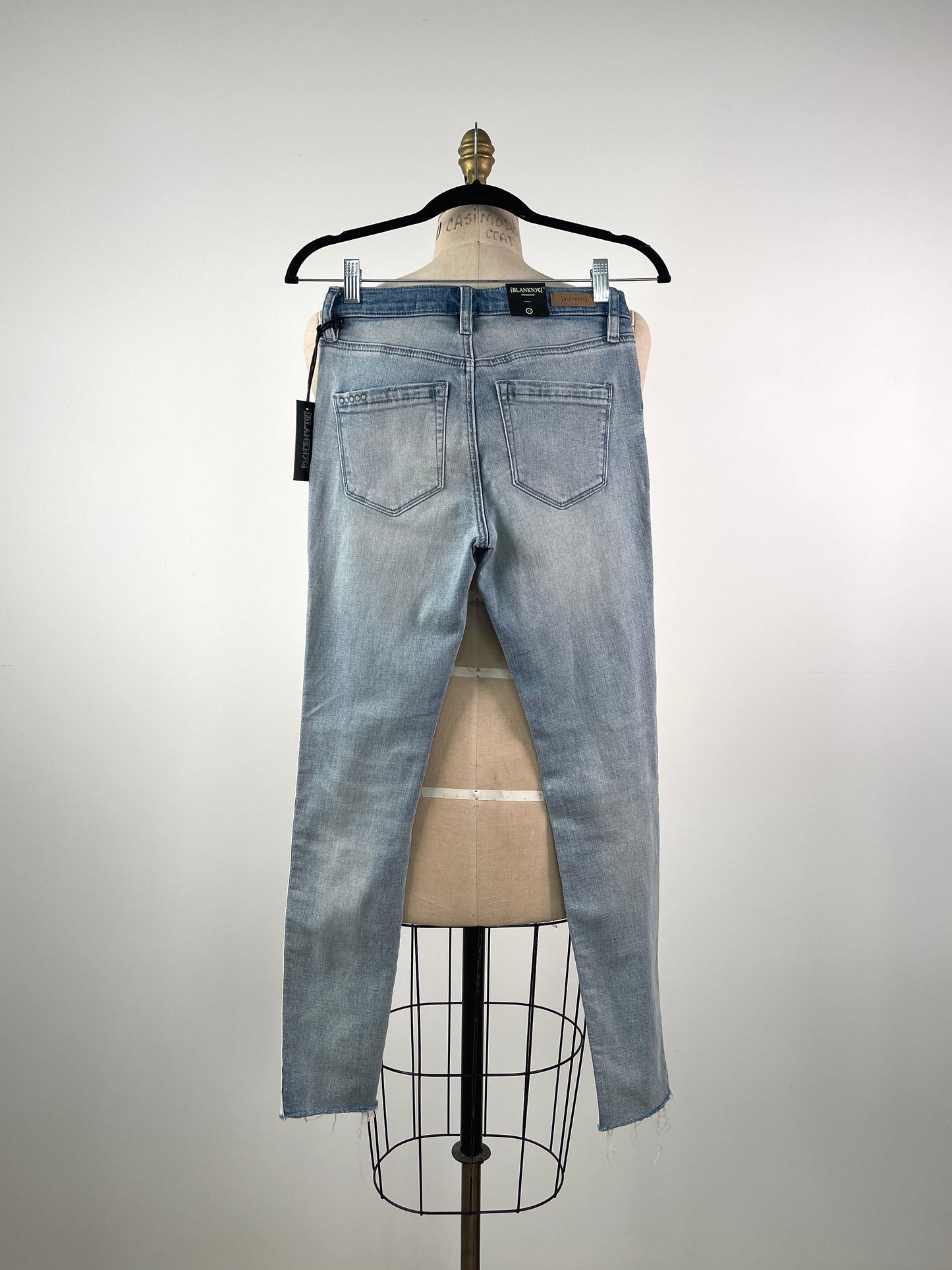 Pantalon en denim bleu usé à galons fermetures éclair (XS/XXS)
