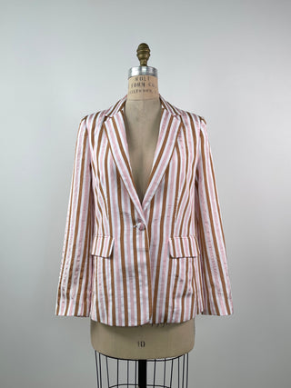 Blazer blanc à rayures rose poudre et cannelle (XS/S)