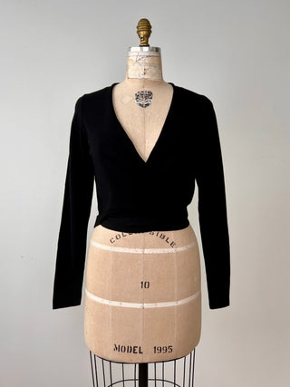 Black wrap cardigan with openwork back (TU)