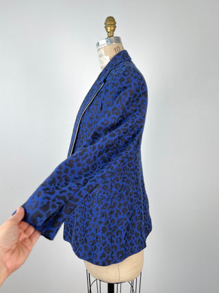 Blazer léopard bleu roi en mélange de coton (XS)