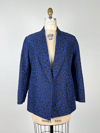 Blazer léopard bleu roi en mélange de coton (XS)