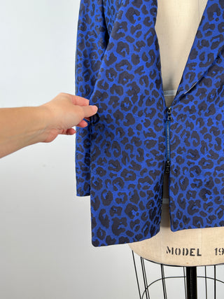 Blazer léopard bleu roi en mélange de coton (XS)