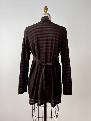 Dark Chocolate Sheer Striped Knit Jacket (TU)