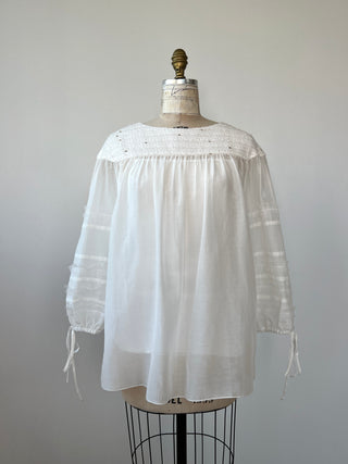 Bohemian sheer blouse with bib and embroidery (S)