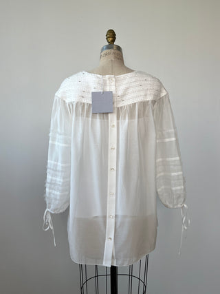 Bohemian sheer blouse with bib and embroidery (S)