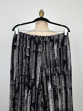 Black and White Print Wide Leg Pants (XS-XL)