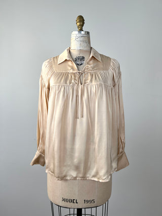 Champagne satin ruched blouse (6)