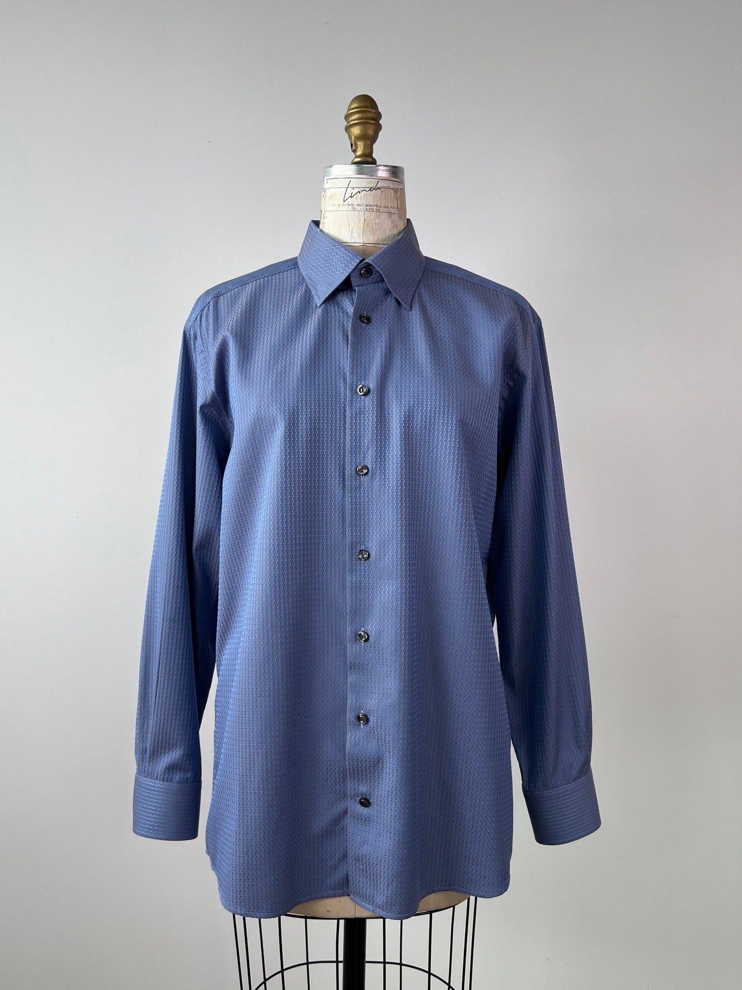 Chemise satinée bleue à jacquard sable (XL)