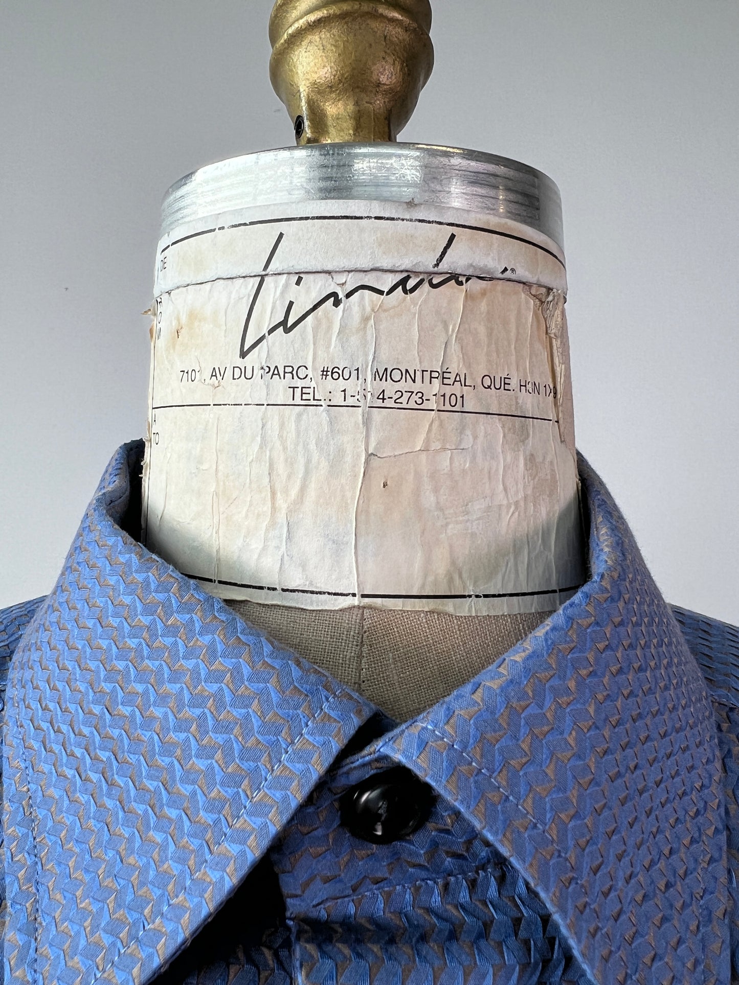 Chemise satinée bleue à jacquard sable (XL)