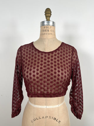 Mahogany Polka Dot Stretch Tulle Crop Top (XS)