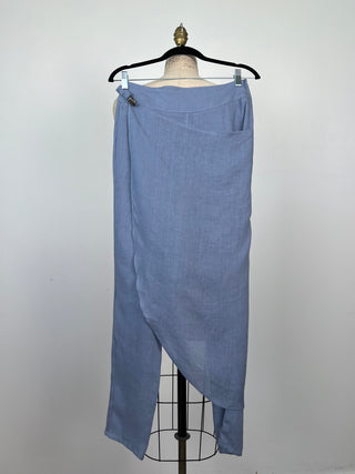 Pantalon sarouel drapé en lin bleu (XS+L)