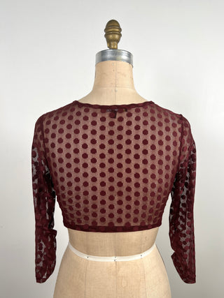 Mahogany Polka Dot Stretch Tulle Crop Top (XS)