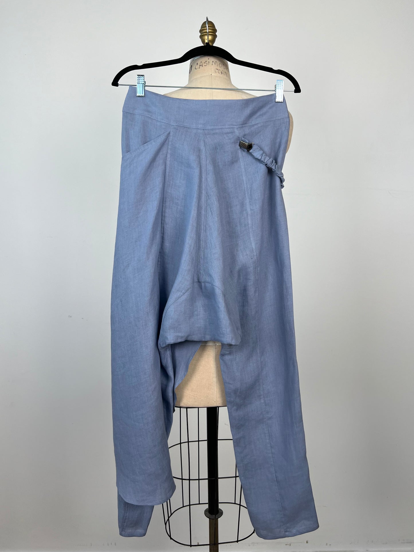 Pantalon sarouel drapé en lin bleu (XS+L)