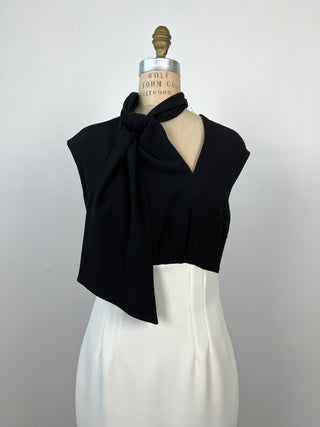 Black and white fitted dress with scarf neckline (4)