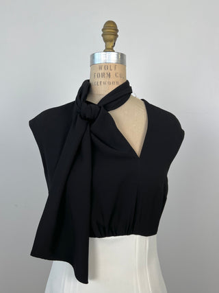 Black and white fitted dress with scarf neckline (4)