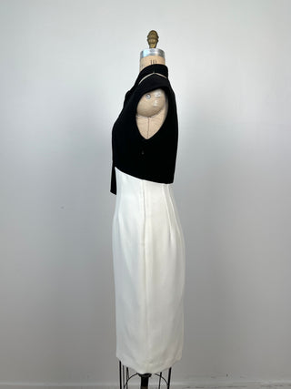 Black and white fitted dress with scarf neckline (4)