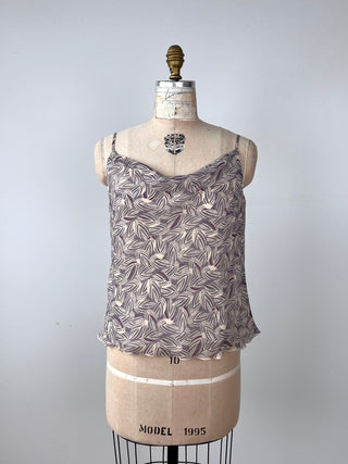 Lavender chiffon top with plant print (0 to 4)