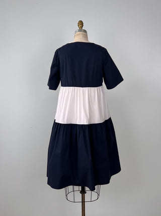 Robe évasée colorblock marine et crème (6 à 10)