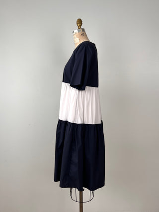 Robe évasée colorblock marine et crème (6 à 10)