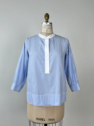 White cotton blouse with sky blue stripes (6)