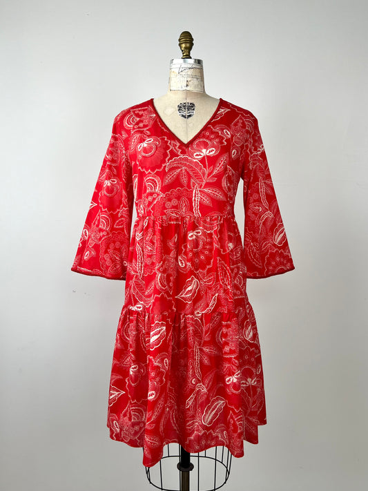 Robe florale rouge à volant (6)