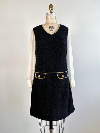 Black tweed effect dress with cream blouse sleeves (8)