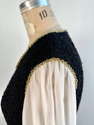 Black tweed effect dress with cream blouse sleeves (8)