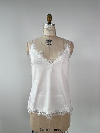 Camisole blanc/crème à finitions de dentelles assorties (M)