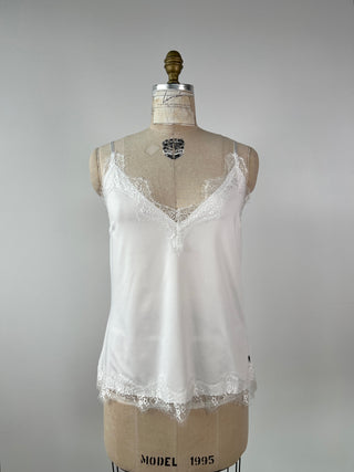 Camisole blanc/crème à finitions de dentelles assorties (M)