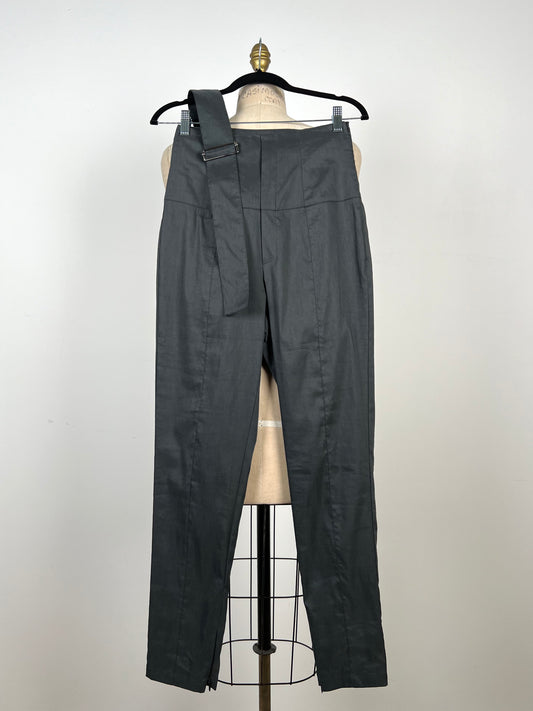 Pantalon en lin techno gris mystique à ceinture déco (XS)