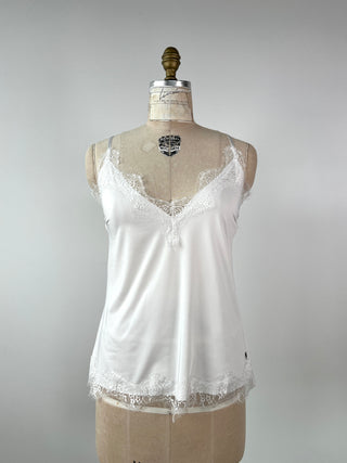 White/cream camisole with matching lace trim (M)