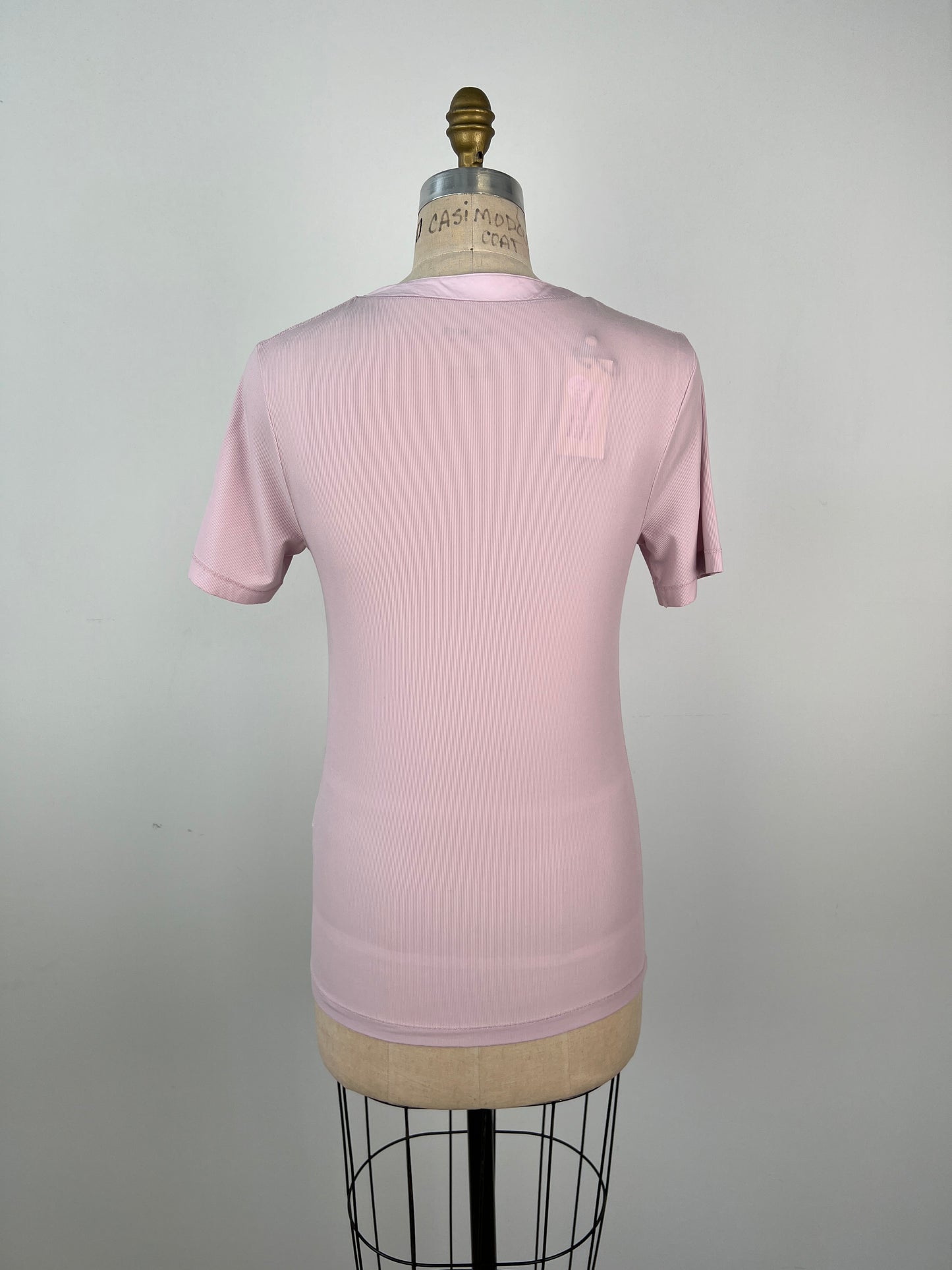 T-shirt rose poudre à col V (S)