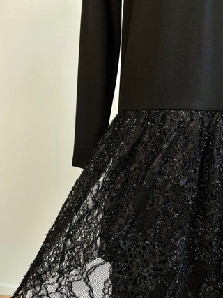 Black dress with tone-on-tone metallic lace skirt (XS)