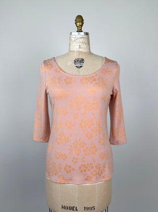 Powder pink sweater with peach floral jacquard (S+M)