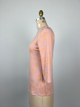 Powder pink sweater with peach floral jacquard (S+M)