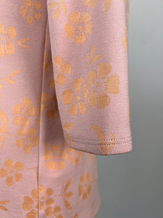 Chandail  rose poudre à jacquard floral pêche (S+M)