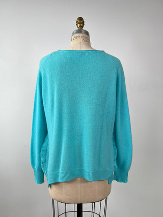 Washable blue pure cashmere sweater (S)