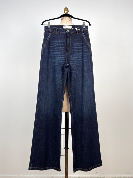 Pantalon taille haute en denim brut à effet usé (6)