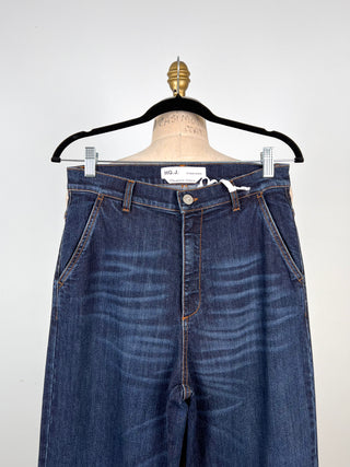 High-waisted raw denim pants with a worn effect (6)