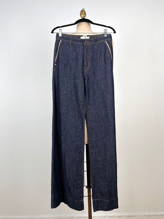 Pantalon effet denim à jambe évasée (6)