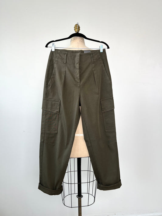 Pantalon cargo en coton surpiqué kaki (8+12)