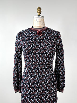 Robe à jacquard hivernal et manches bouffantes (XS à S)