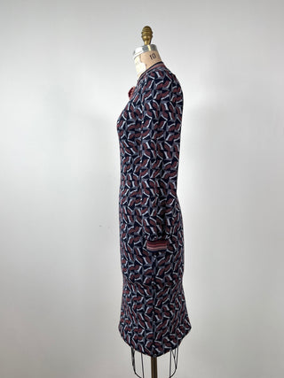 Robe à jacquard hivernal et manches bouffantes (XS à S)