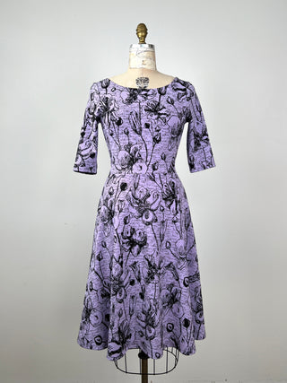 Purple dress with black floral jacquard (S to XL)