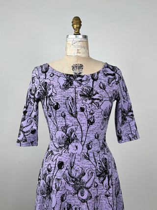 Purple dress with black floral jacquard (S to XL)