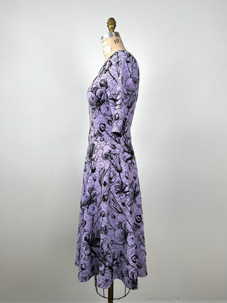 Purple dress with black floral jacquard (S to XL)