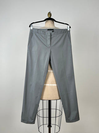 Pantalon cigarette en coton sergé gris (XS et M)