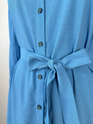 Blue maxi shirt dress with mini black polka dots (6)