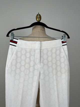 Pantalon blanc à pois en maille nid d'abeille (2)