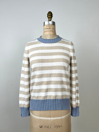 Cream/sand and blue striped sweater (S)